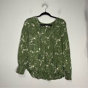 Lucky Brand Women’s Long Sleeve Printed Lace Up Blouse Size L
